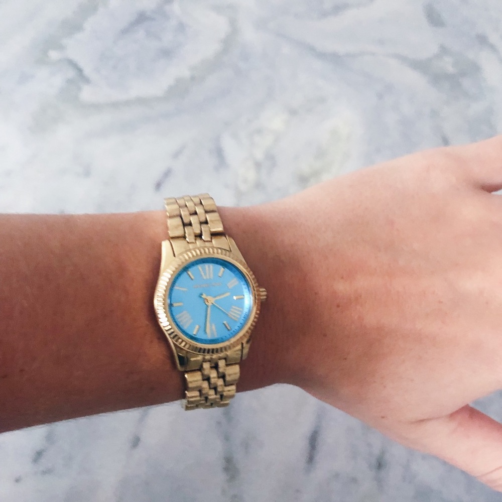 Michael Kors Gold Watch w/ Blue Face
